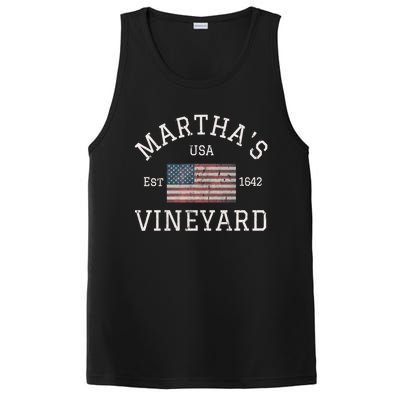 Marthas Vineyard Massachusetts American Flag Usa Vintage PosiCharge Competitor Tank