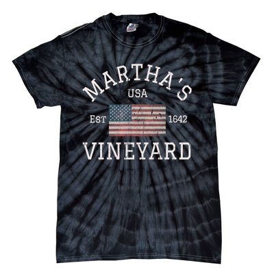 Marthas Vineyard Massachusetts American Flag Usa Vintage Tie-Dye T-Shirt