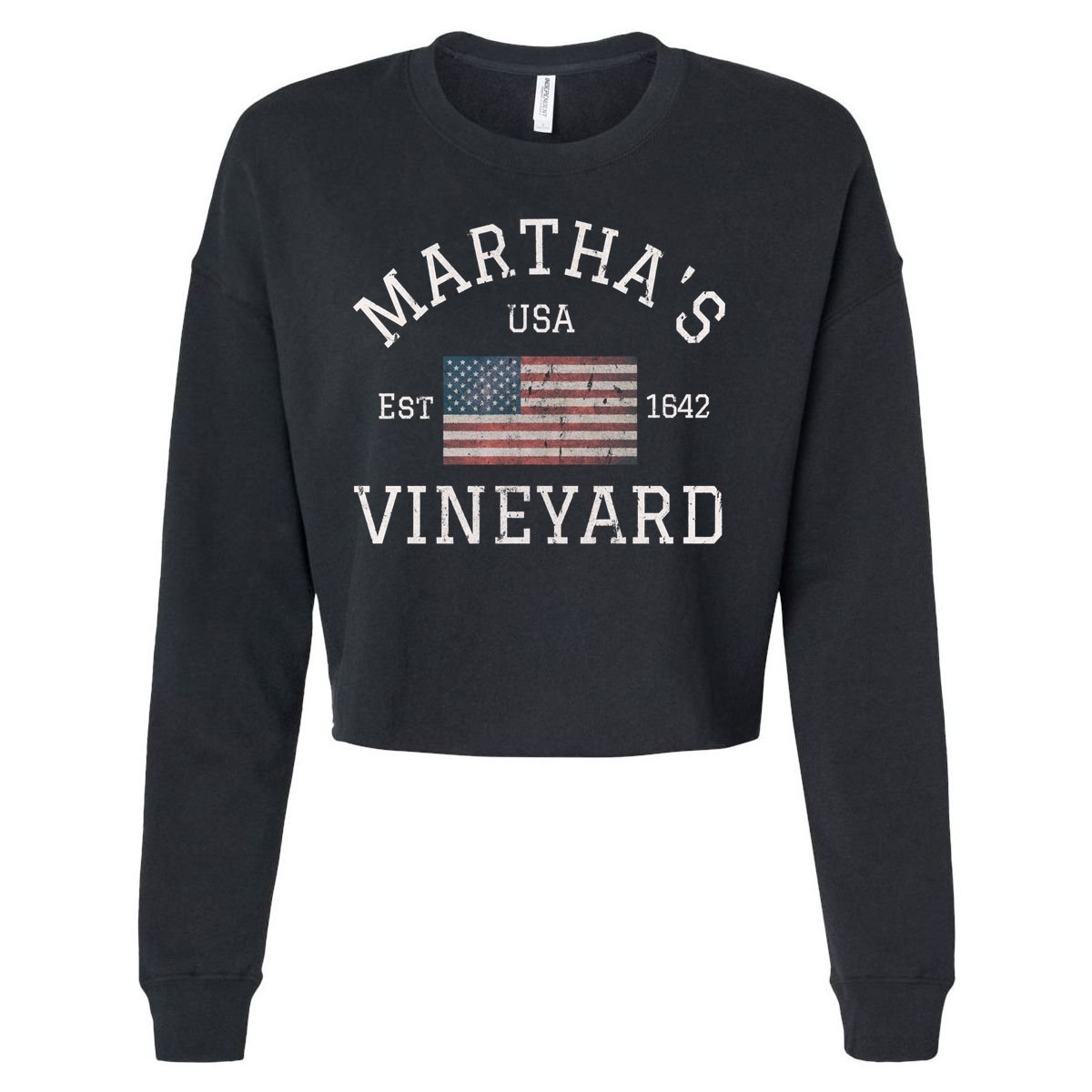 Marthas Vineyard Massachusetts American Flag Usa Vintage Cropped Pullover Crew