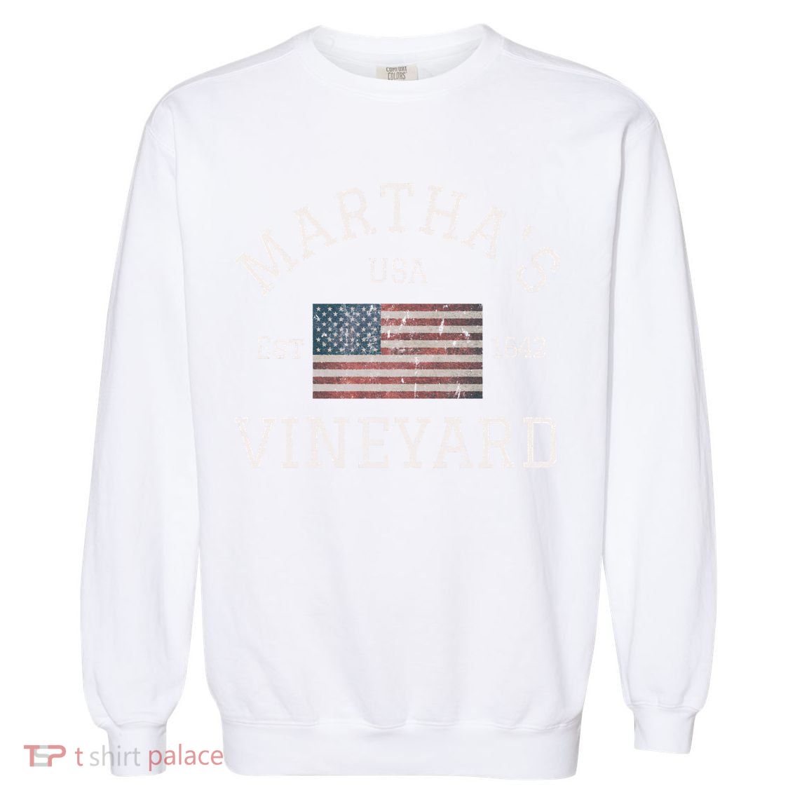 Marthas Vineyard Massachusetts American Flag Usa Vintage Garment-Dyed Sweatshirt