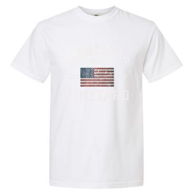 Marthas Vineyard Massachusetts American Flag Usa Vintage Garment-Dyed Heavyweight T-Shirt