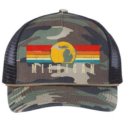 Michigan Vintage Map Roots Pride Retro Retro Rope Trucker Hat Cap