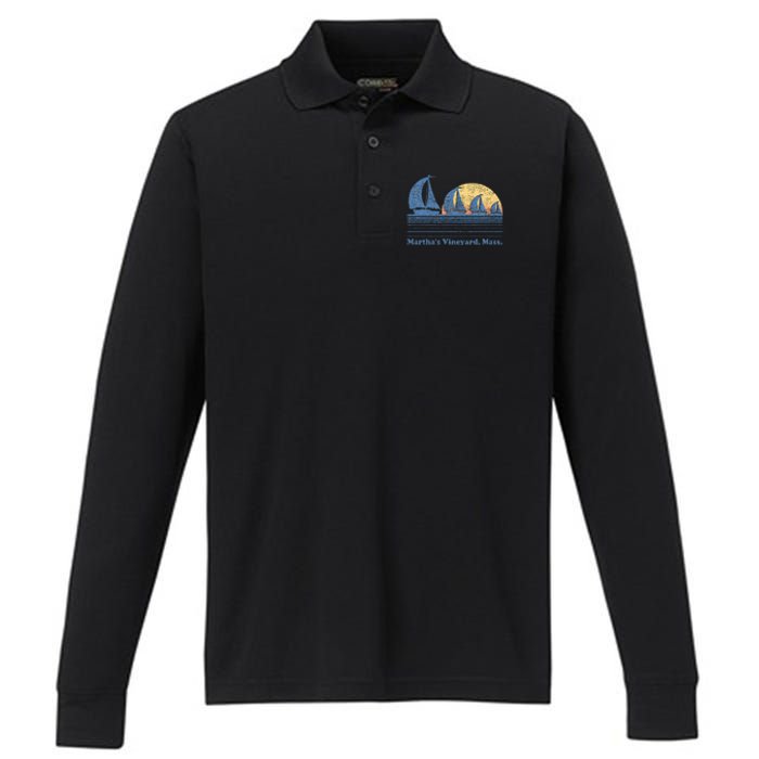 MarthaS Vineyard Ma Sailboat Performance Long Sleeve Polo