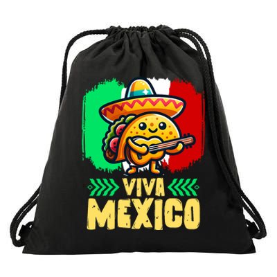 Mexican Viva Mexico Independence Day Flag Cute Taco Drawstring Bag