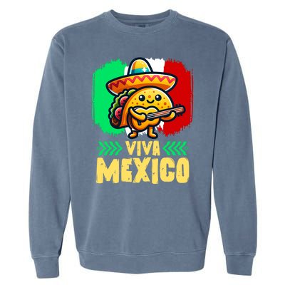 Mexican Viva Mexico Independence Day Flag Cute Taco Garment-Dyed Sweatshirt