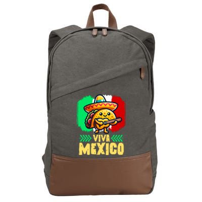 Mexican Viva Mexico Independence Day Flag Cute Taco Cotton Canvas Backpack