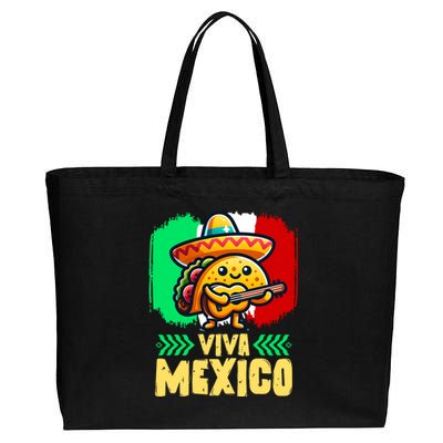 Mexican Viva Mexico Independence Day Flag Cute Taco Cotton Canvas Jumbo Tote