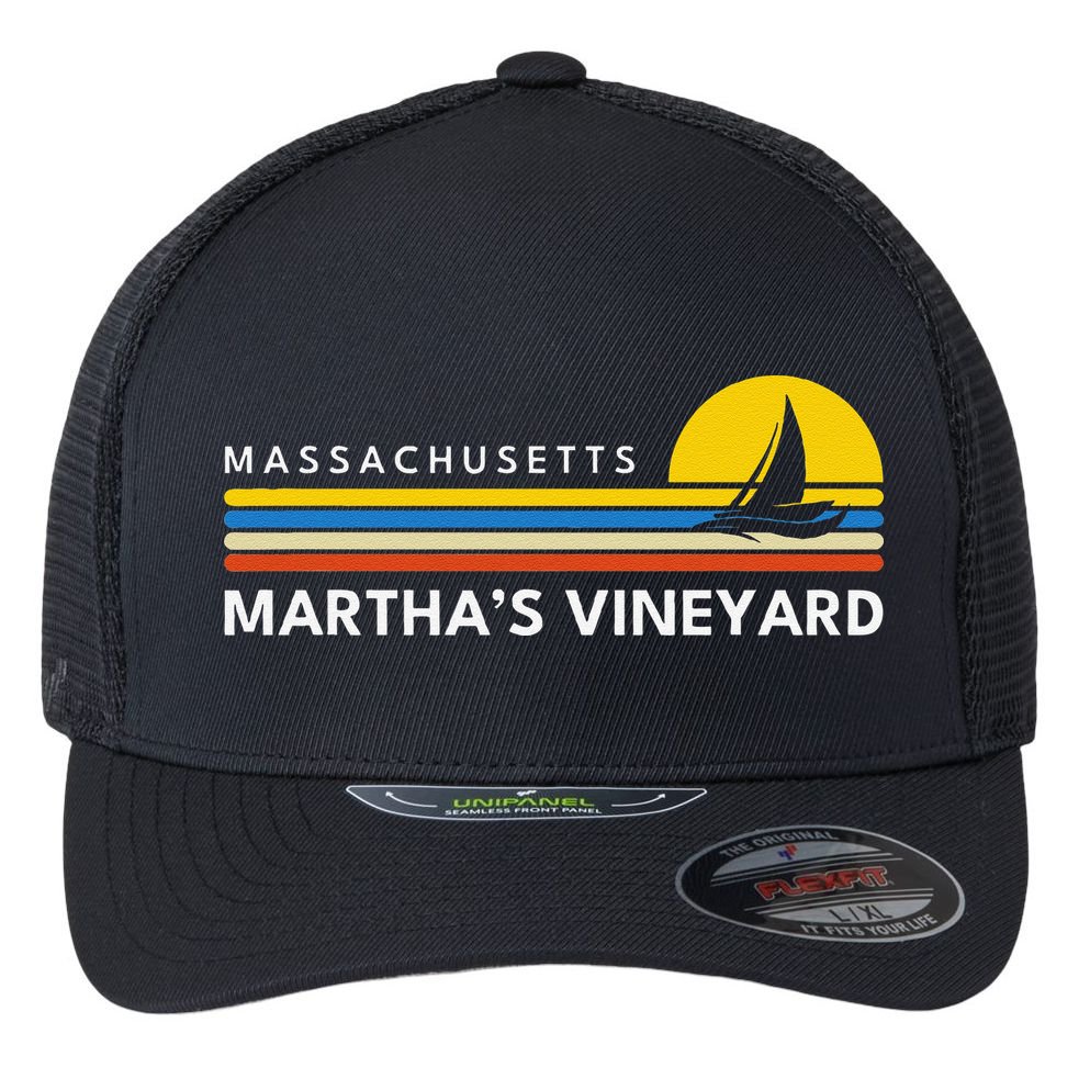 MarthaS Vineyard Massachusetts Ma Souvenirs Vintage Retro Flexfit Unipanel Trucker Cap