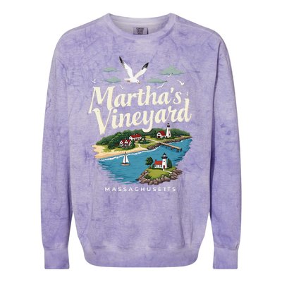 MarthaS Vineyard Massachusetts Scenic Island Illustration Colorblast Crewneck Sweatshirt