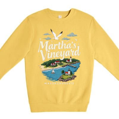 MarthaS Vineyard Massachusetts Scenic Island Illustration Premium Crewneck Sweatshirt