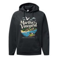 MarthaS Vineyard Massachusetts Scenic Island Illustration Performance Fleece Hoodie