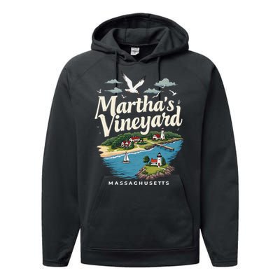 MarthaS Vineyard Massachusetts Scenic Island Illustration Performance Fleece Hoodie