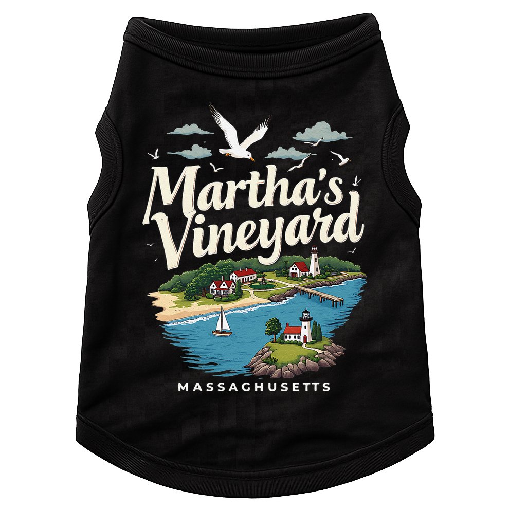 MarthaS Vineyard Massachusetts Scenic Island Illustration Doggie Tank