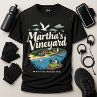 MarthaS Vineyard Massachusetts Scenic Island Illustration Cooling Performance Crew T-Shirt