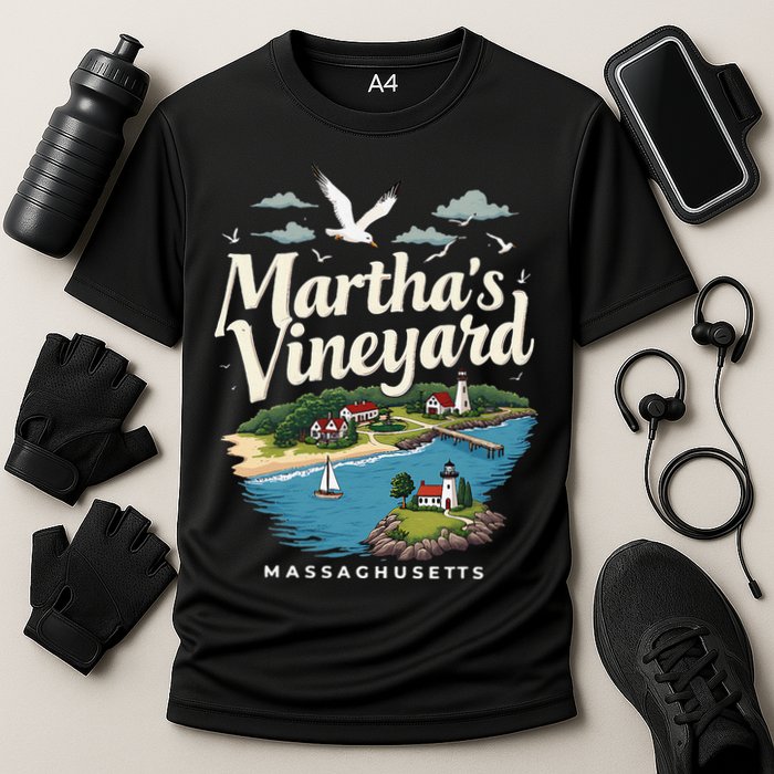 MarthaS Vineyard Massachusetts Scenic Island Illustration Cooling Performance Crew T-Shirt