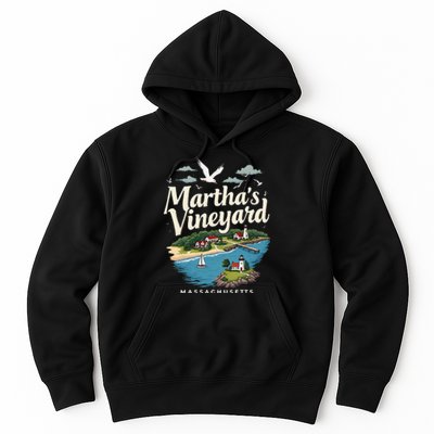 MarthaS Vineyard Massachusetts Scenic Island Illustration Hoodie