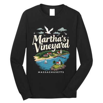 MarthaS Vineyard Massachusetts Scenic Island Illustration Long Sleeve Shirt