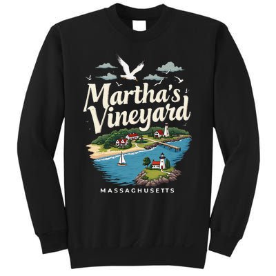 MarthaS Vineyard Massachusetts Scenic Island Illustration Sweatshirt