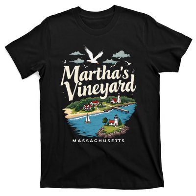 MarthaS Vineyard Massachusetts Scenic Island Illustration T-Shirt