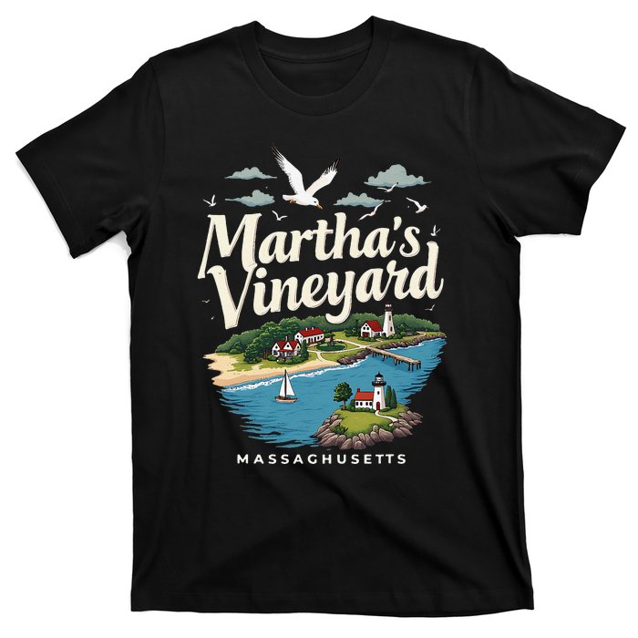 MarthaS Vineyard Massachusetts Scenic Island Illustration T-Shirt