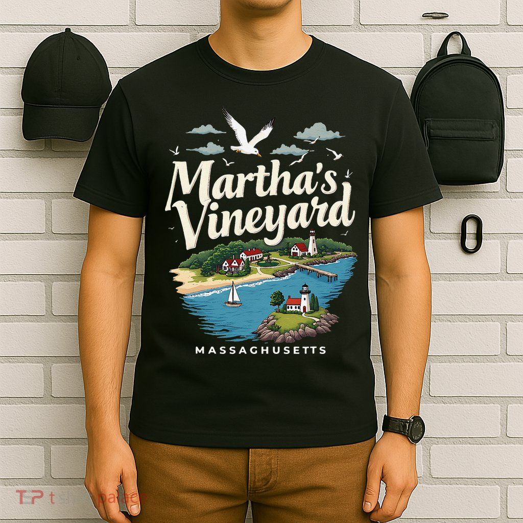 MarthaS Vineyard Massachusetts Scenic Island Illustration T-Shirt