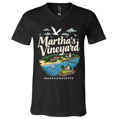 MarthaS Vineyard Massachusetts Scenic Island Illustration V-Neck T-Shirt