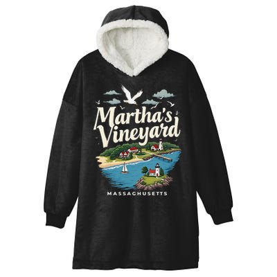 MarthaS Vineyard Massachusetts Scenic Island Illustration Hooded Wearable Blanket