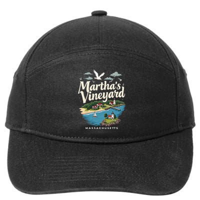 MarthaS Vineyard Massachusetts Scenic Island Illustration 7-Panel Snapback Hat