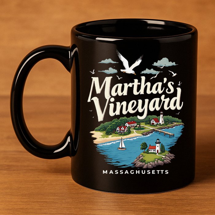 MarthaS Vineyard Massachusetts Scenic Island Illustration 11oz C Handle Ceramic Mug