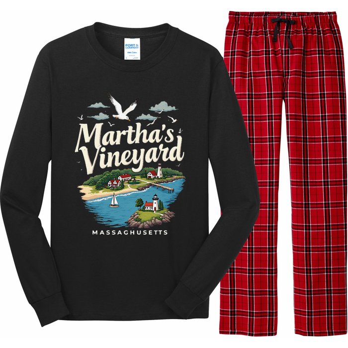 MarthaS Vineyard Massachusetts Scenic Island Illustration Long Sleeve Pajama Set