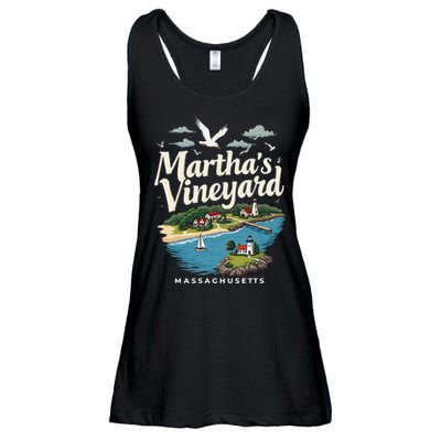 MarthaS Vineyard Massachusetts Scenic Island Illustration Ladies Essential Flowy Tank