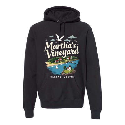 MarthaS Vineyard Massachusetts Scenic Island Illustration Premium Hoodie