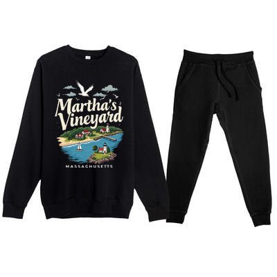 MarthaS Vineyard Massachusetts Scenic Island Illustration Premium Crewneck Sweatsuit Set