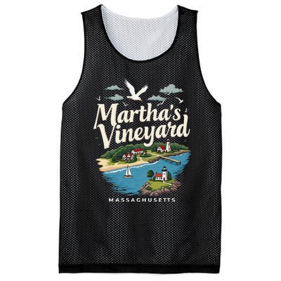 MarthaS Vineyard Massachusetts Scenic Island Illustration Mesh Reversible Basketball Jersey Tank