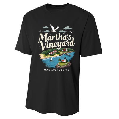 MarthaS Vineyard Massachusetts Scenic Island Illustration Performance Sprint T-Shirt