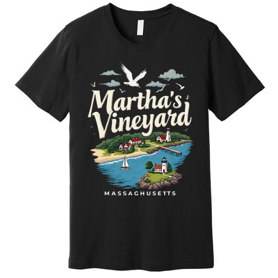 MarthaS Vineyard Massachusetts Scenic Island Illustration Premium T-Shirt