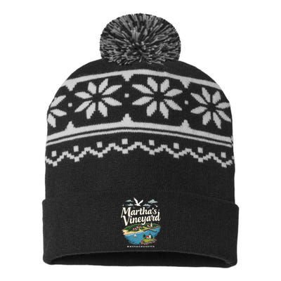 MarthaS Vineyard Massachusetts Scenic Island Illustration USA-Made Snowflake Beanie