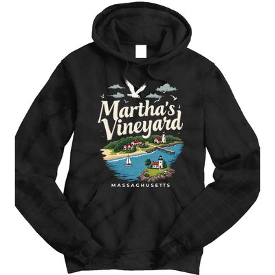 MarthaS Vineyard Massachusetts Scenic Island Illustration Tie Dye Hoodie