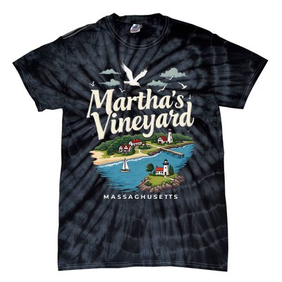 MarthaS Vineyard Massachusetts Scenic Island Illustration Tie-Dye T-Shirt