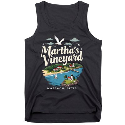 MarthaS Vineyard Massachusetts Scenic Island Illustration Tank Top