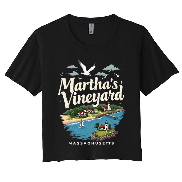 MarthaS Vineyard Massachusetts Scenic Island Illustration Crop Top