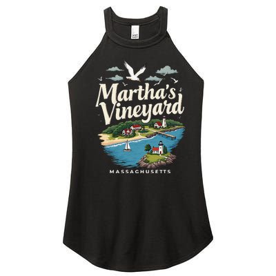 MarthaS Vineyard Massachusetts Scenic Island Illustration Women’s Perfect Tri Rocker Tank