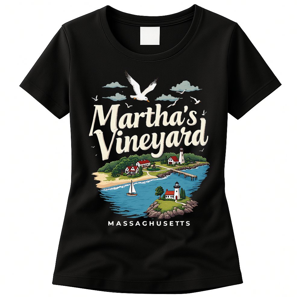MarthaS Vineyard Massachusetts Scenic Island Illustration Womens T-Shirt