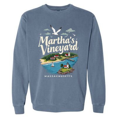 MarthaS Vineyard Massachusetts Scenic Island Illustration Garment-Dyed Sweatshirt