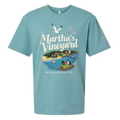 MarthaS Vineyard Massachusetts Scenic Island Illustration Sueded Cloud Jersey T-Shirt