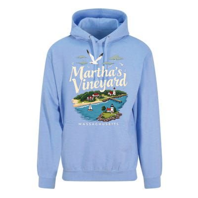 MarthaS Vineyard Massachusetts Scenic Island Illustration Unisex Surf Hoodie