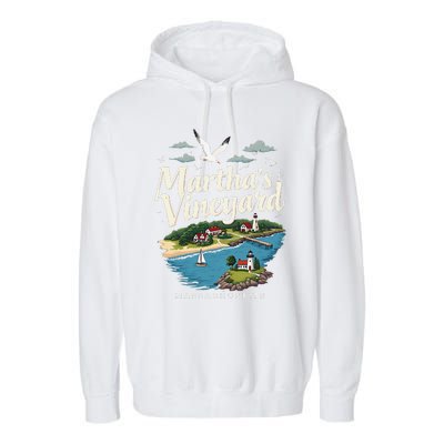 MarthaS Vineyard Massachusetts Scenic Island Illustration Garment-Dyed Fleece Hoodie