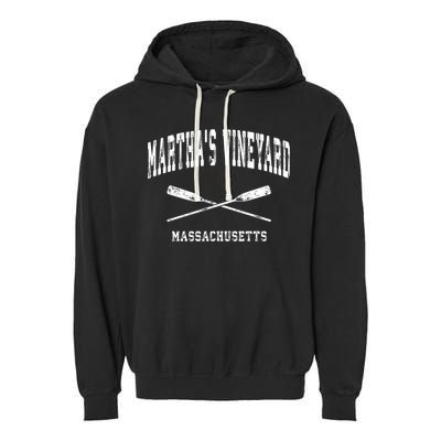 Martha's Vineyard Massachusetts Vintage Nautical Crossed Oar Gift Garment-Dyed Fleece Hoodie
