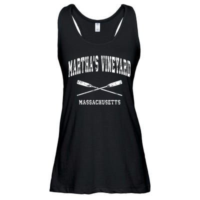 Martha's Vineyard Massachusetts Vintage Nautical Crossed Oar Gift Ladies Essential Flowy Tank