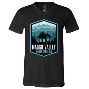 Maggie Valley North Carolina Cabin V-Neck T-Shirt